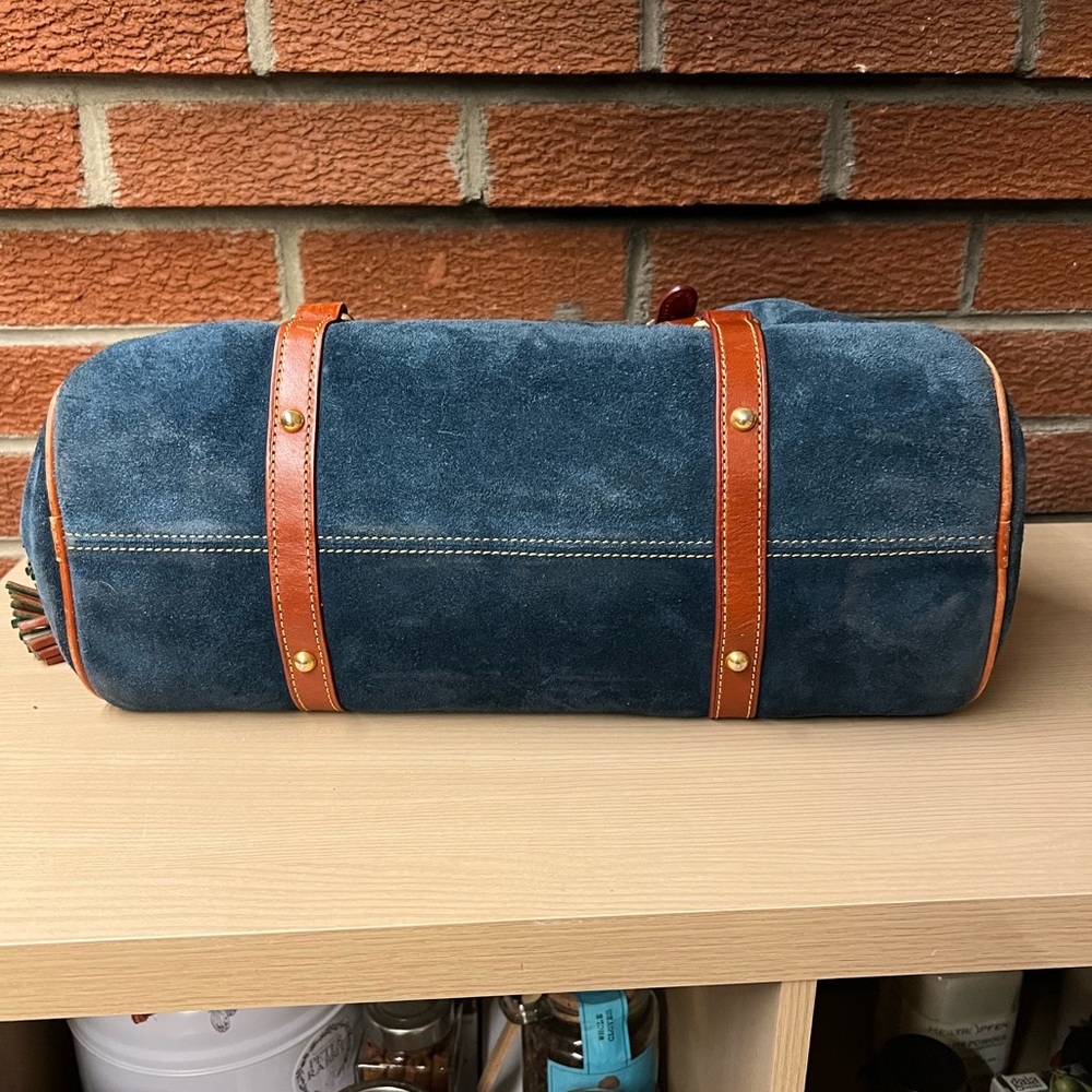 Dooney & Bourke Navy Suede Bag with Tan Leather - Picture 3 of 16